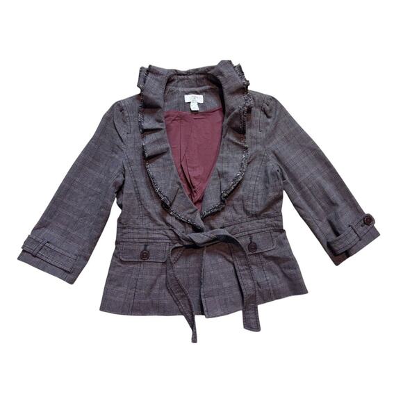 Y2K Vintage Ann Taylor Loft 10P Petite Plaid Ruffle Collar Blazer Cottage Core - Picture 9 of 10